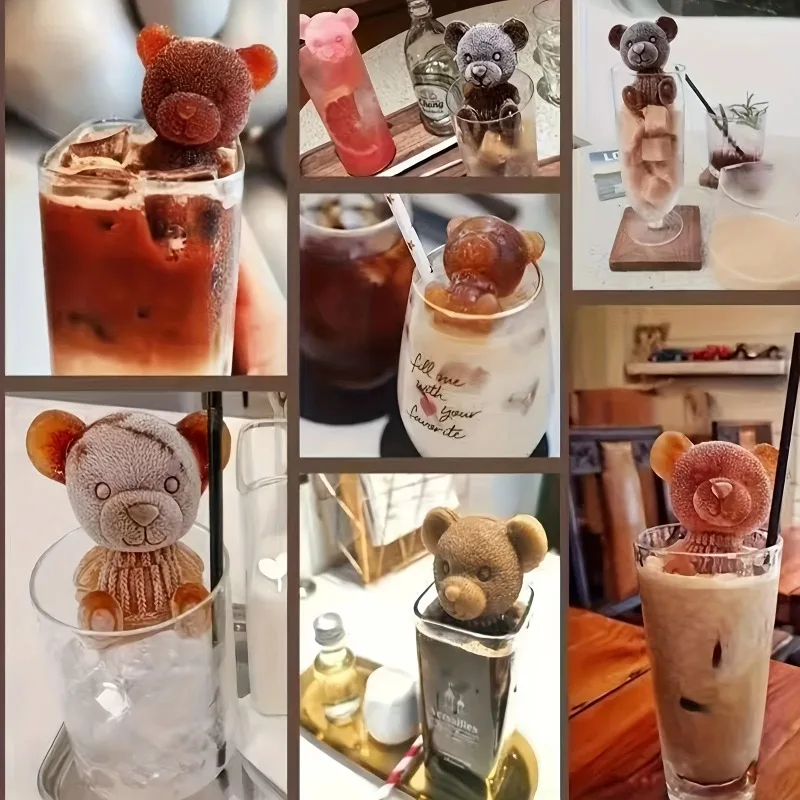 Silicone Material 3D Bear Shaped Ice Mold For Whiskey Cocktail Cooler Making DIY Bar Kitchen Tool Supplies - view 6