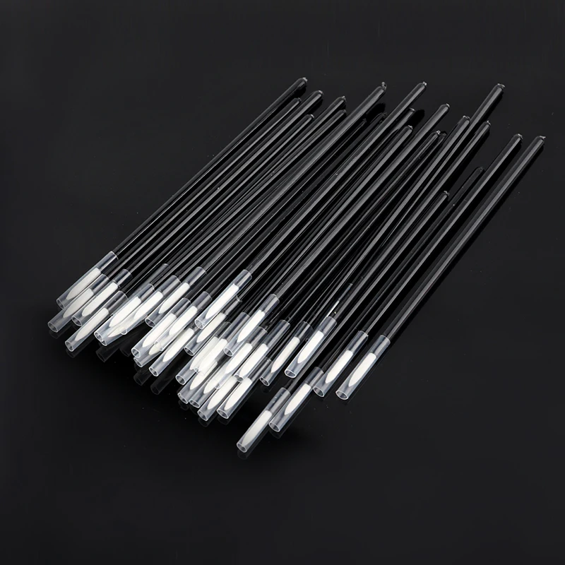 50pcs Disposable Eyeliner Brushes Fine Fiber Head Applicator Wand Extensions Cosmetic Brush With Cap Professional Makeup Tools