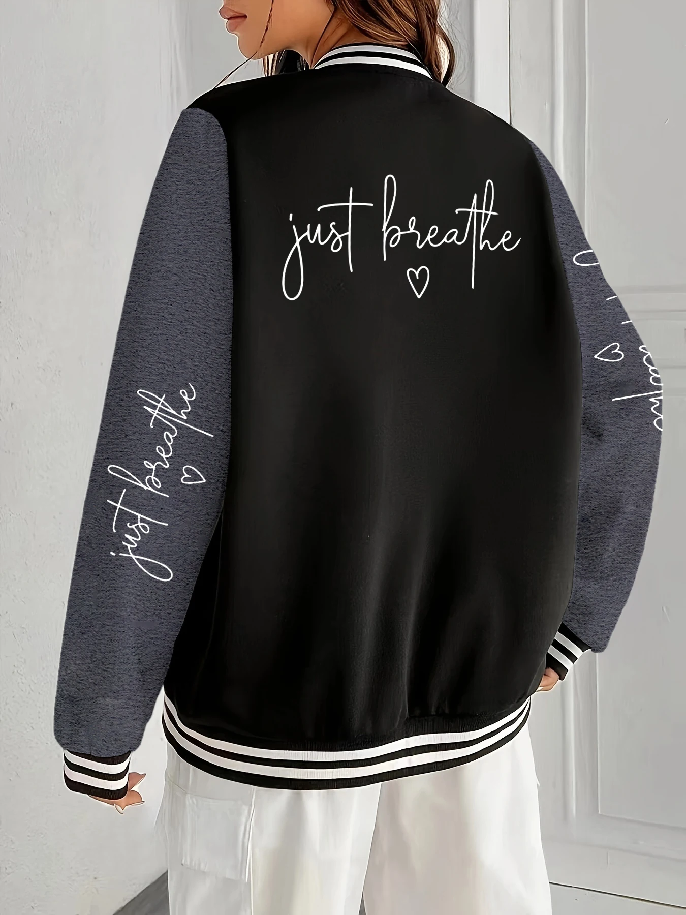 

Just Breathe Love Art Letter Printing Jacket Woman Sport Warm Jackets Loose Hip Hop Streetwears Comfortable Soft Clothing