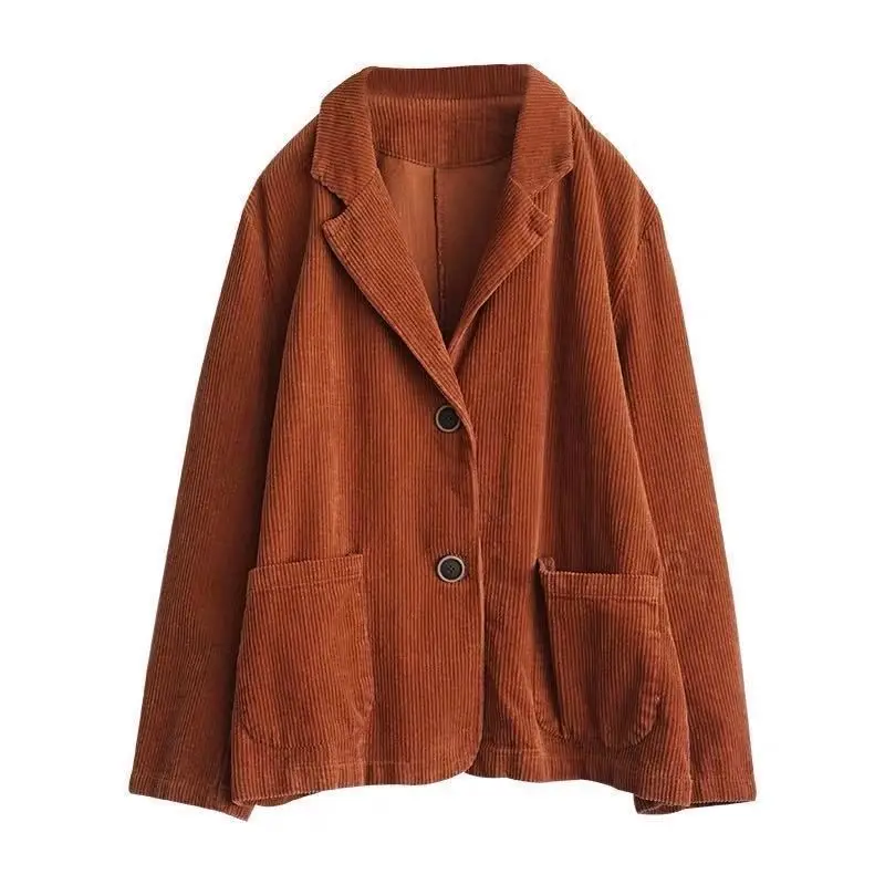 Vintage Fashion Suit Collar Solid Color Coats Women\'s Clothing 2023 Loose All-match Casual Long Sleeve Pockets Jackets Female