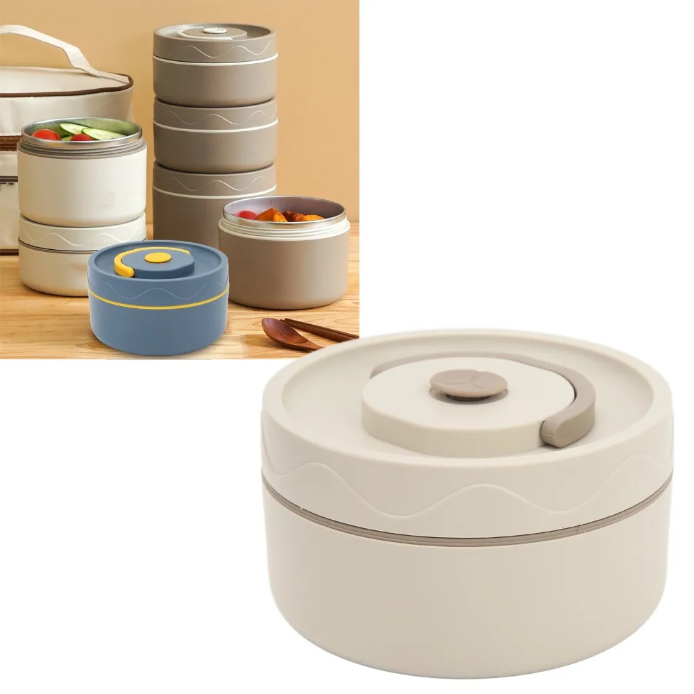 304 Stainless Steel Thermal Cooking Pot 420ml/550ml Round Shape Insulated Food Container Insulated Cooking Pot Outdoor Dining
