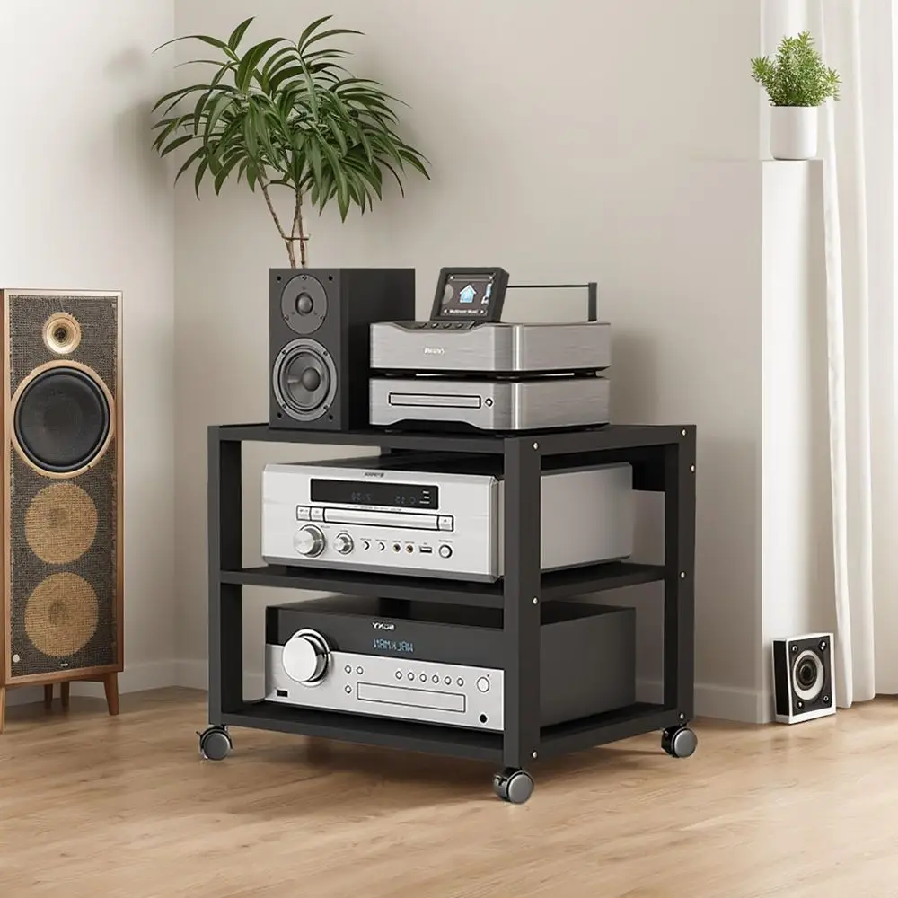 AV Media Tower Stereo Cabinet, 3/4/5 Tier loor-Standing Audio Rack CD DVD Record Player Stand, Movable Storage Shel with Wheels