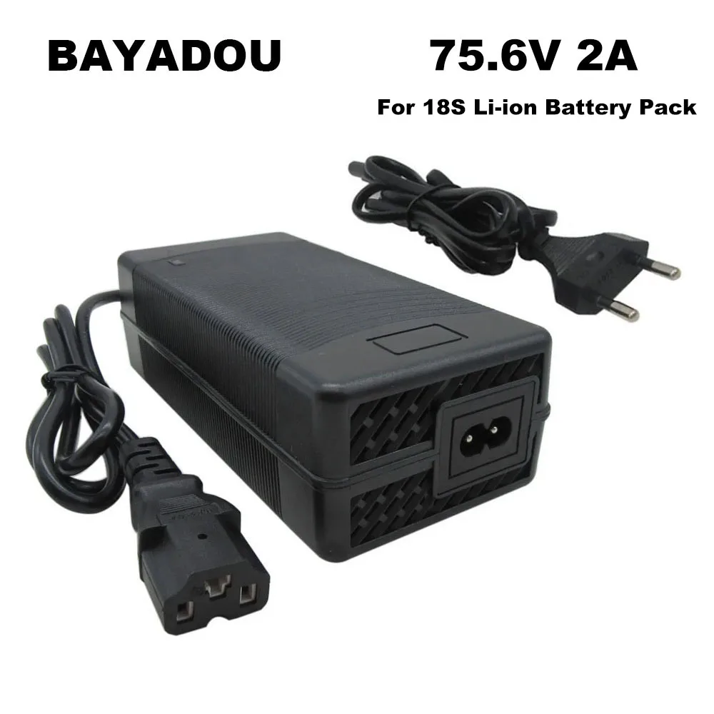 75.6V 2A Li-ion Charger 18S 64.8V 66.6V 10AH 20AH Lithium Battery Chargers T/PC/IEC 3Pin Connector With Fan