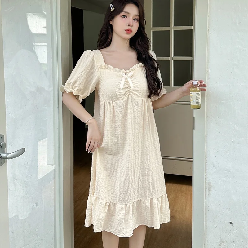 

Princ Sle Summer Spwear ort Sve Women's Nightgown with Chest Pad Apricot High End Sweet Home Clothes ort Dr