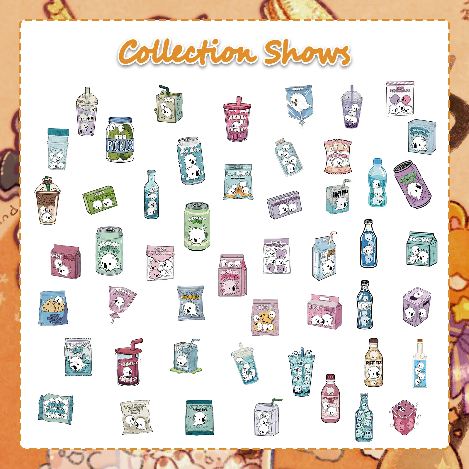 

50PCS Creative Cute Ghost Food Drink Stickers Personalized Graffiti Decal Kids Toy DIY Water Cup Pencil Case Laptop Suitcase