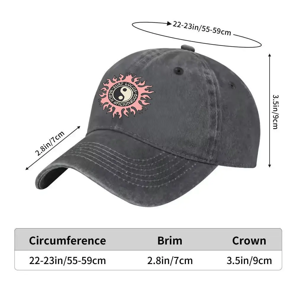 Yin Yang Sun Flames Baseball Cap Washed Denim Adjustable Vintage Cap
