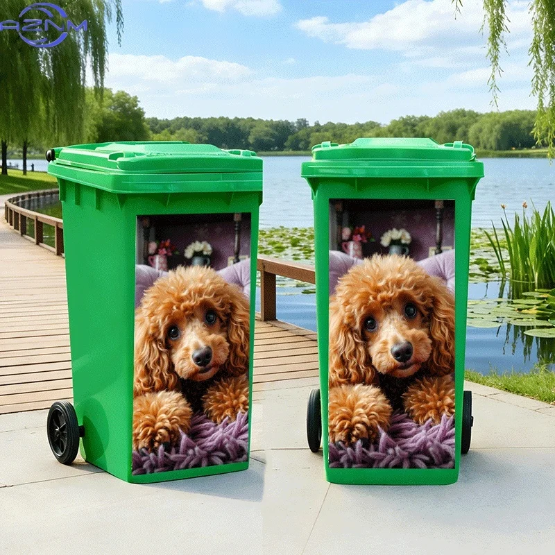 [2D Flat Printing]1pc Trash Can Sticker[Title Has Been Translated, Do Not Change] Brown Curly-Haired Cute Dog Theme Design Wal