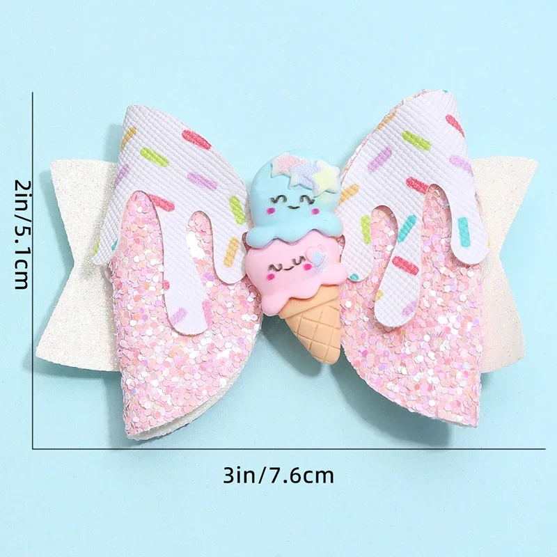 ncmama New Ice Cream Hair Bow Clips For Kids Lovely Glitter Bowknot Hair Pin Donuts Hairgrips Baby Headwear Hair Accessories