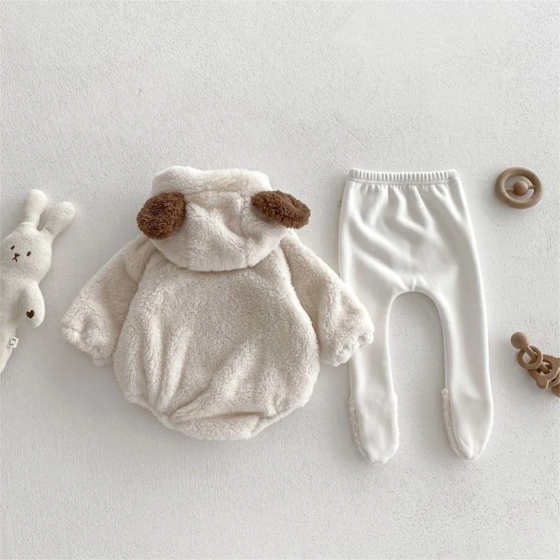 Warm and Comfortable Toddler Hooded Clothing Set Including Long Sleeve Romper 425F