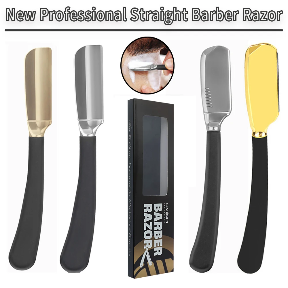 New Baber Beard Straight Edge Shaving Razor Men Hair Removal Tools Folding Zinc Alloy Safety Stainless Steel Shaver Knife Holder