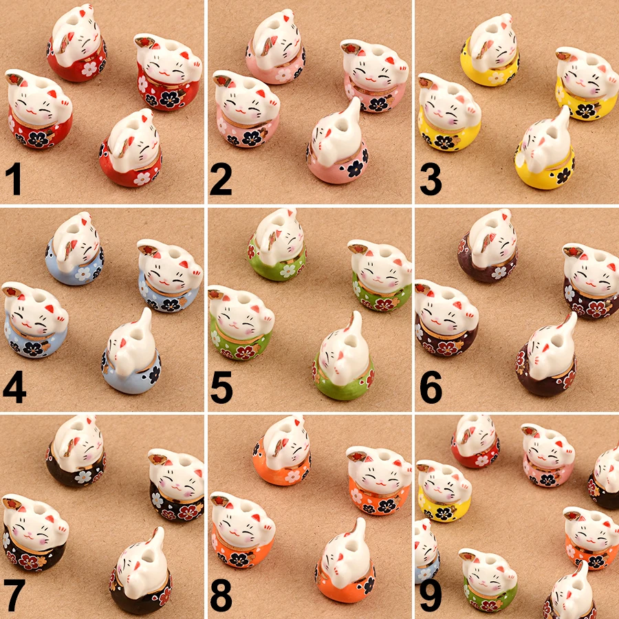 15x16mm Red Flowers Kitten Ceramic Beads for Jewelry Women Girls Birthday Gift Female Charm Porcelain Beads Accessories