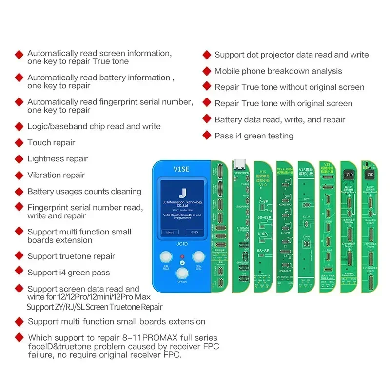 جهاز عرض نقطة JC V1S V1SE لهاتف IPhone 12 11X13 14 بطارية شاشة مبرمج بصمة وجه معرف إصلاح استبدال كابل مصفوفة نقطة