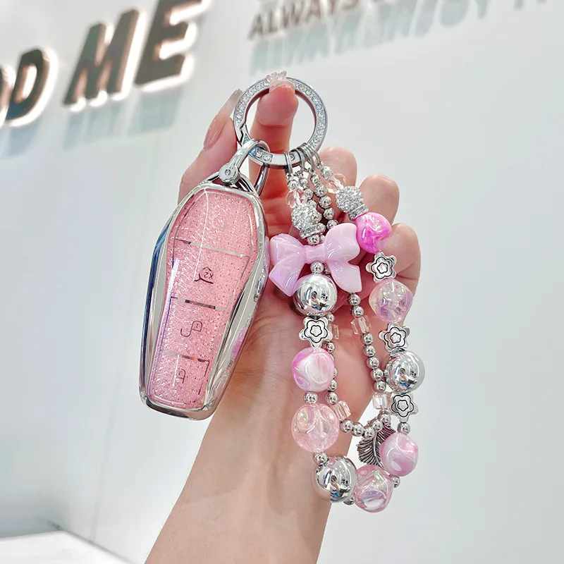 Pink TPU for BYD Atto 3 Han EV Dolphin 4 Buttons Remote Car Key Case Cover Holder Keychain Auto Accessories