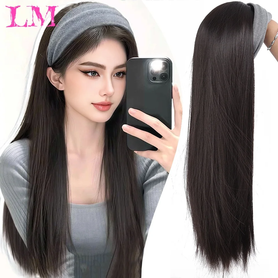 LM Synthetic Women Elegant Grey Casual Warm Hairbands Turban Bandana Fashion Hair Accessorie Wig Headband Curly Straight Wig