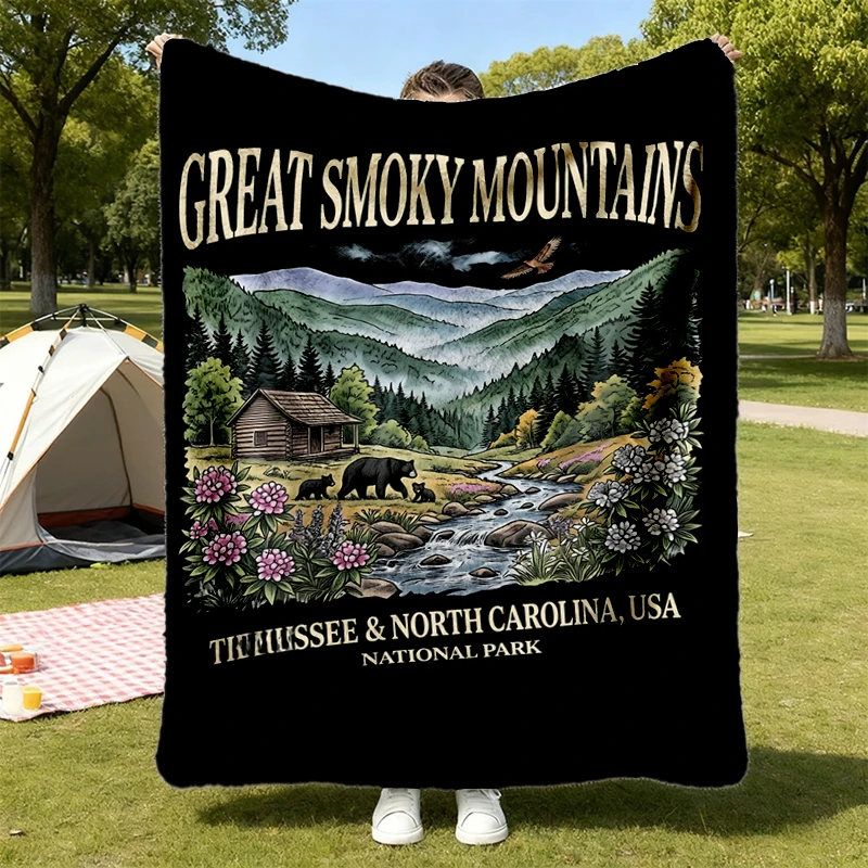 Great Smoky Mountains National Park Vintage 90s Graphic Flannel Blanket