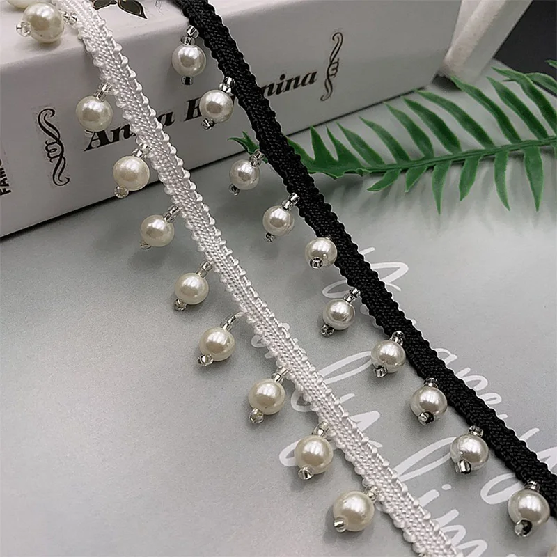 1.5cm Wide Black White Beaded Handmade Ribbon Wedding Dress Collar Neckline 3D Lace Applique DIY Trim Guipure Sewing Decoration