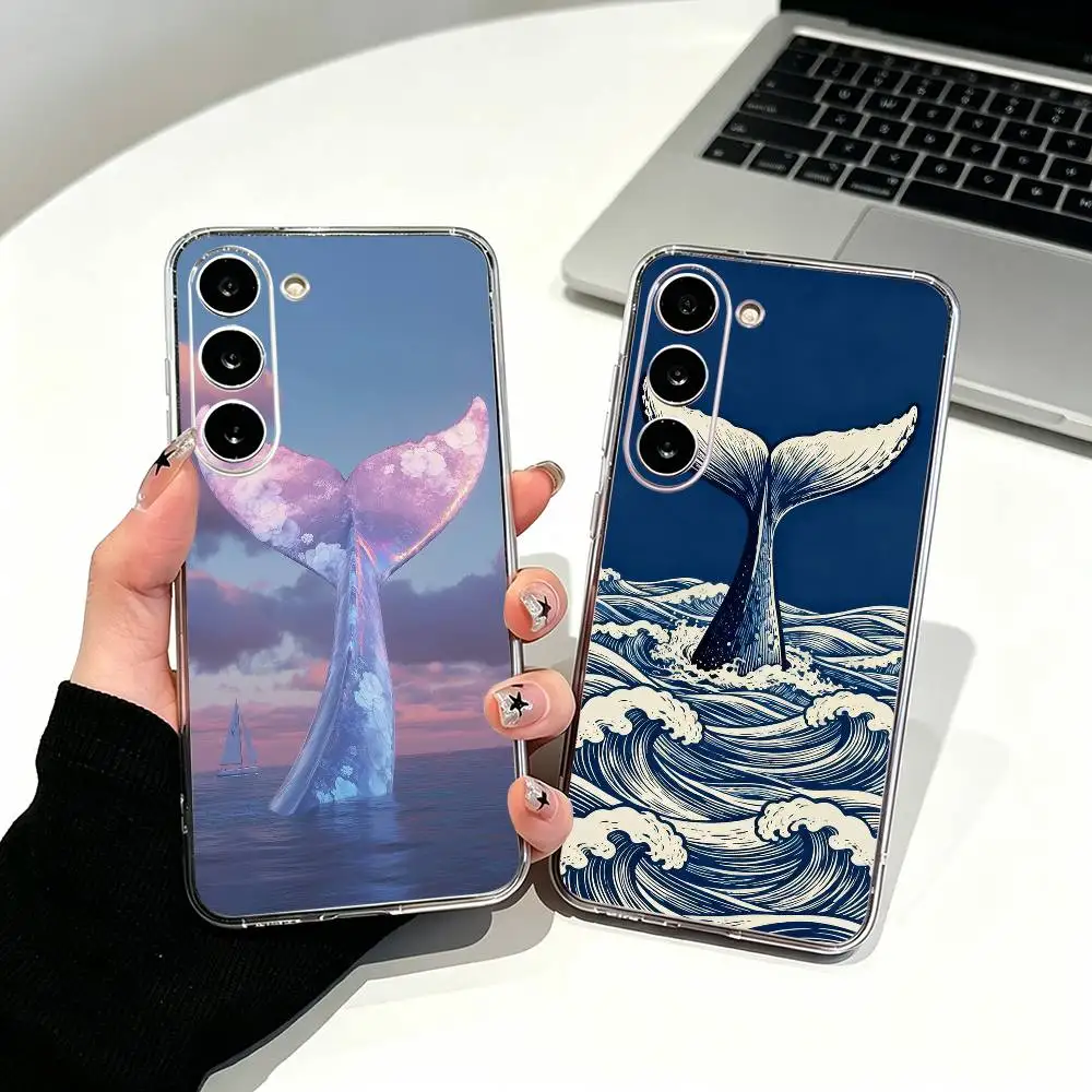 Line W-Whale Clear Phone Case for Samsung Galaxy A71, A70, A40,A52, A51, A30