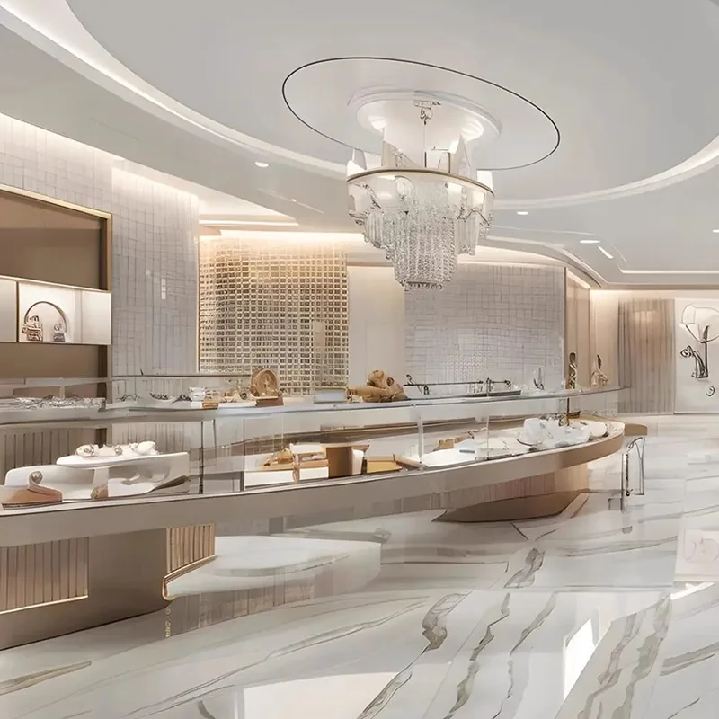 custom.Customized Design Display Cabinet Jewelry Stores LED Showcase Glass Island Shelve Counter Jade Silver Jewelry