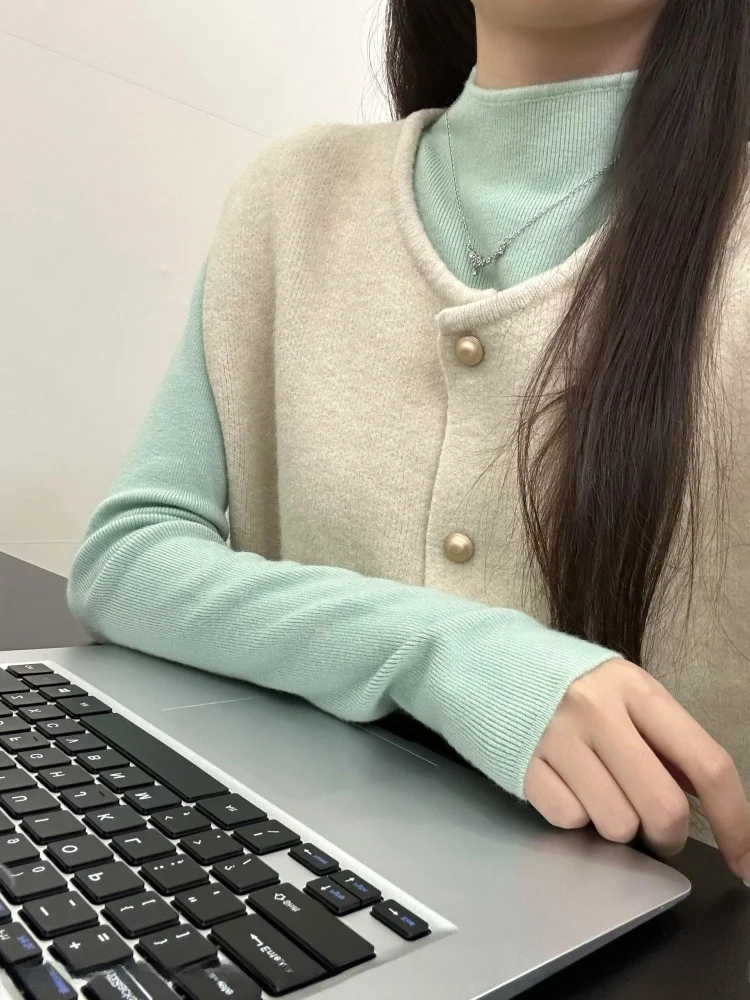 Ele Layered Knitted Base irt Women's Innerwear Pure Color Simple Sle Autumn Winter Sweater Vest Versatile Basic Top