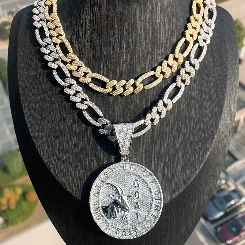 

Hip Hop 5A+ CZ Stone Bling Ice Out Goat Round Pendants Necklace for Men Rapper Jewelry Gold Silver Color