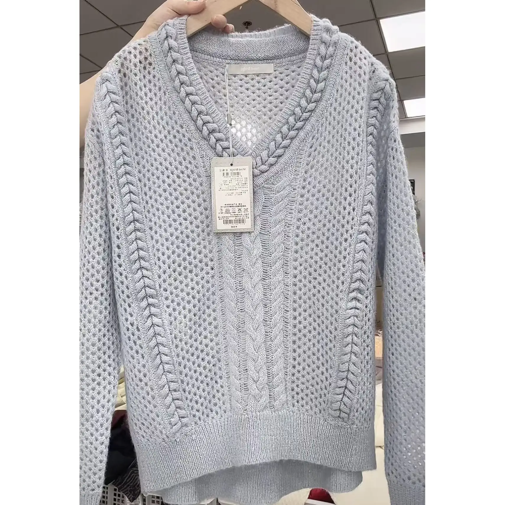 

MB Knitted Sweater 4935 Commute Sle Loose Fit Long Sve V-Ne Warmth Heating Autumn Season Single Piece Pure Color