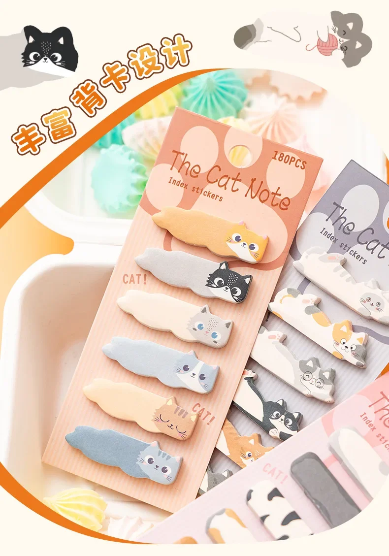 180 Blatt Haftnotizen mit Cartoon-Tieren, Kawaii-Katzen-Index-Tabs, Aufkleber, Etikettenpapier, Notizblöcke – Detail 6
