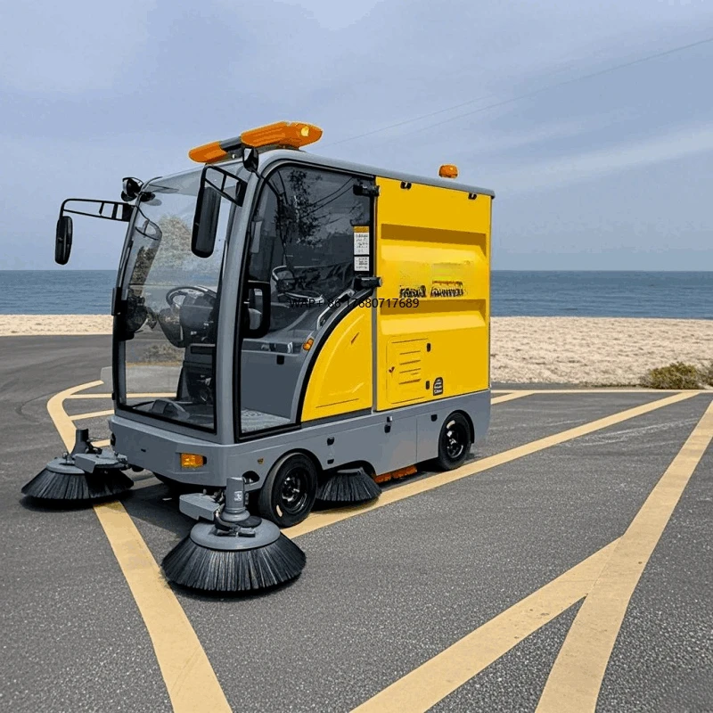 Compact Electric Street Sweeper Large Ride-On Vacuum High Pressure Washer Enclosed Cab New Industrial Brushes 48v Floor Sweeper