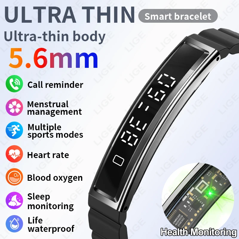 LIGE Health Smart Bracelet Men Women Fitness Sport Band Stress Test HRV Monitor Waterproof Pedometer Smart Watch for Android iOS