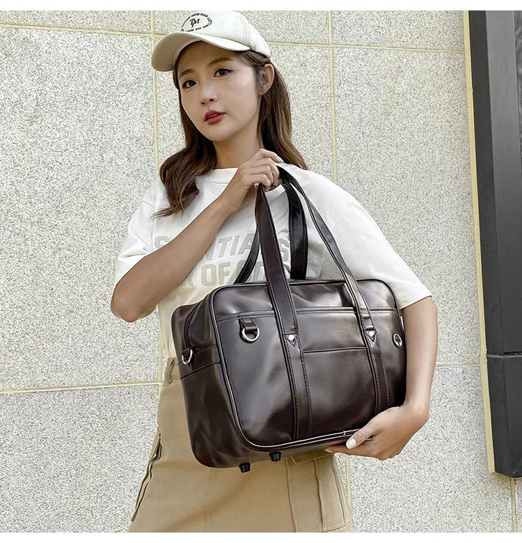 Student Handbag JK Uniform Bag Single Shoulder PU Uniform Bag Commuter Document Backpack Computer Bag Travel Bag