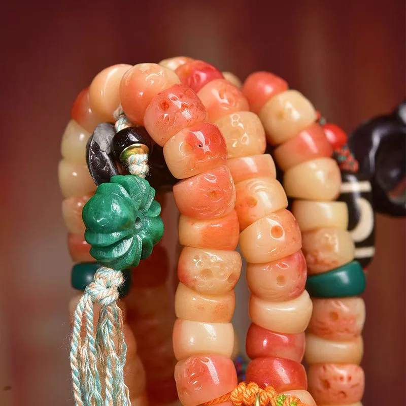 نصف نحت الدم الأمعاء الغليظة 108 حبات العقيق الأحمر المغذية الياك العظام الملحقات