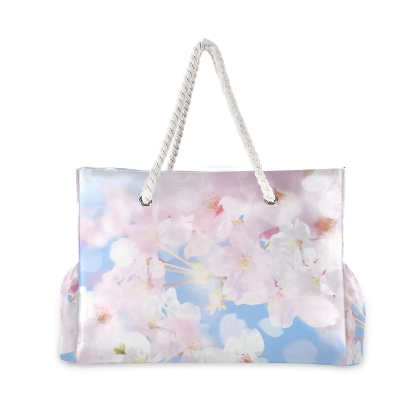 New Beach bag Large Capacity Ladies Shoulder Bag Pink Peach Blossom Print Tote Shopping Bag Fashion Practical Handbag