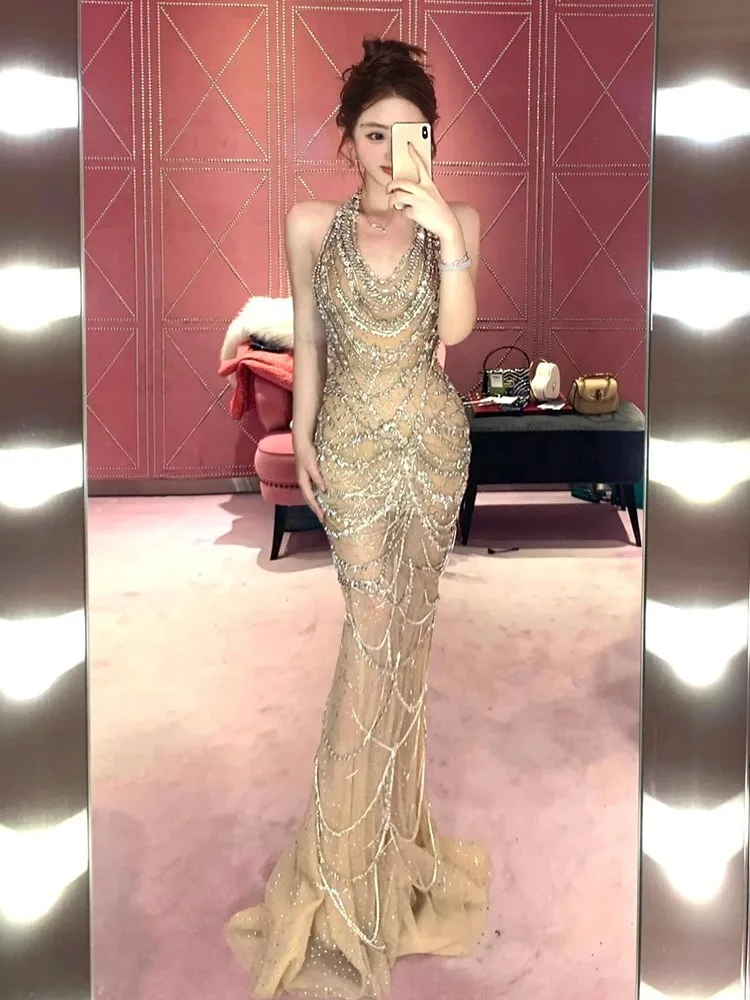 

New neckline birthday party toasting light luxury dress