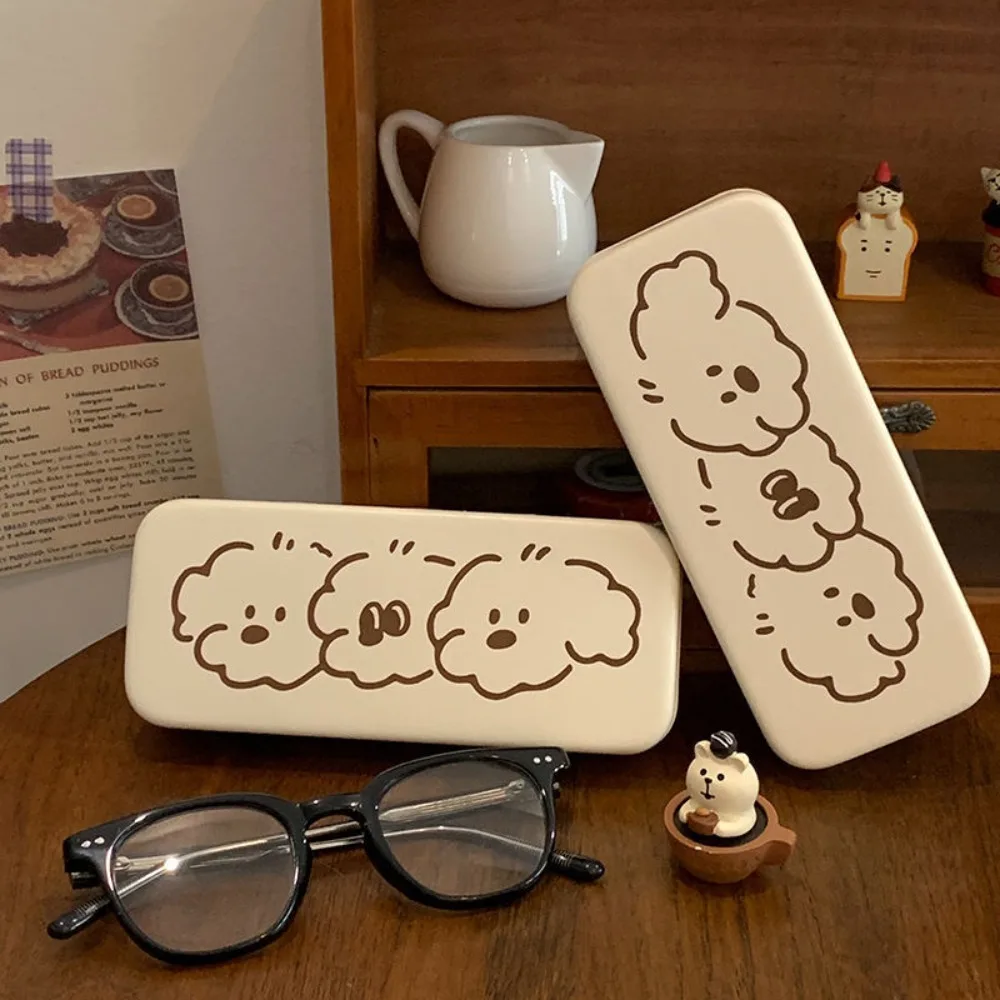 Puppy Print Glasses Case Lovely Cream Color Anti Pressure Eyewear Case Sunglasses Box Unisex