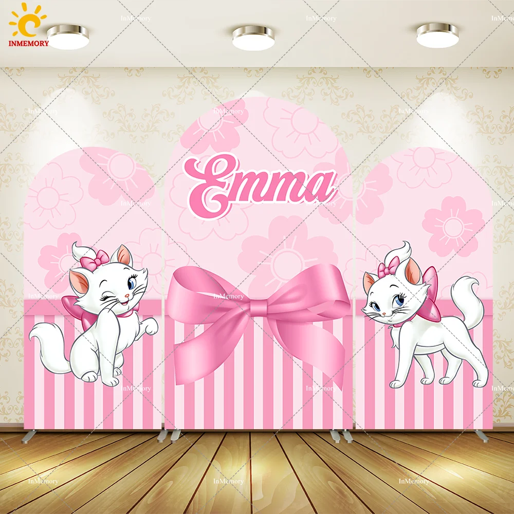 الوردي القوس ماري القط قوس خلفية غطاء الفتيات حفلة عيد ميلاد لوازم لوحات الحائط المقوسة استحمام الطفل خلفية 2-الوجهين