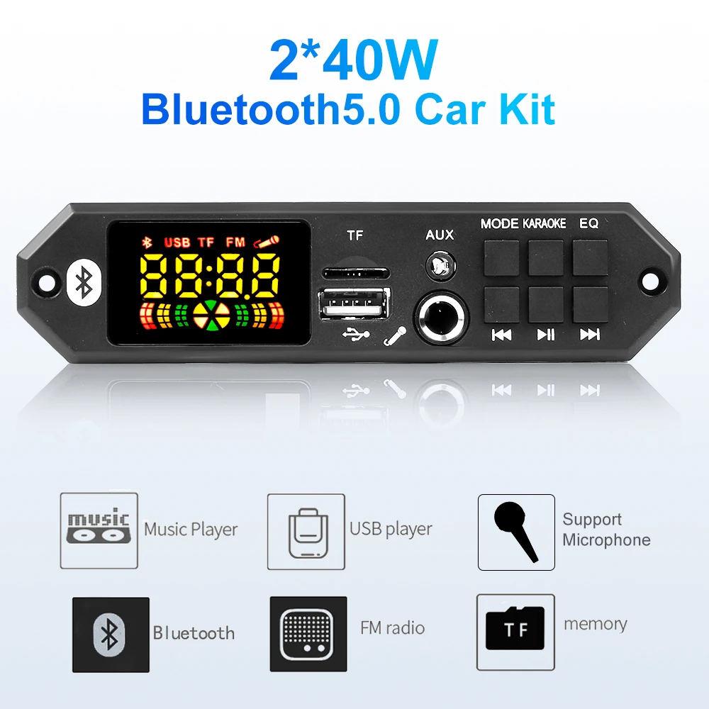 Wireless MP3 Bluetooth Decoder Board 80W Amplifier Stereo Music MP3 Player FM Radio Handsfree Call Recording Support Microphone