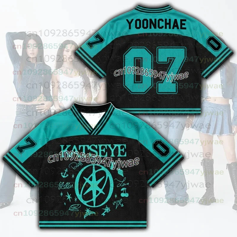 Teal/Pinky 2026 Hot Accent KATSEYE The Wildworld Tour Mixed Mesh Jersey Fan Edition Herren- und Damen-Streetwear-T-Shirt Y2K Tops – Detail 17