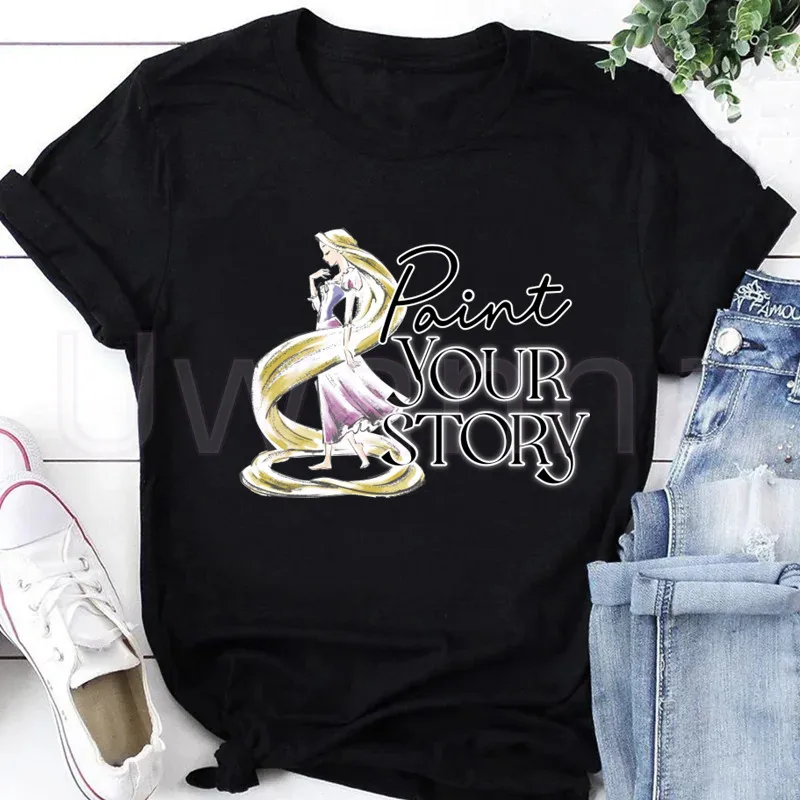 Paint your story T-shirt women's clothes Tangled fashion Tshirt Princess Rapunzel T-shirts tops streetwear summer graphic Tee