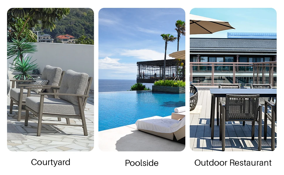 مجموعة CozyNest Duo مكونة من 2 أرائك ثابتة باللون الرمادي وطاولة جانبية على شكل حرف X مناسبة لجميع الأحوال الجوية في الأماكن المغلقة/الخارجية لتواريخ الشرفة ودردشة الحديقة للفنادق