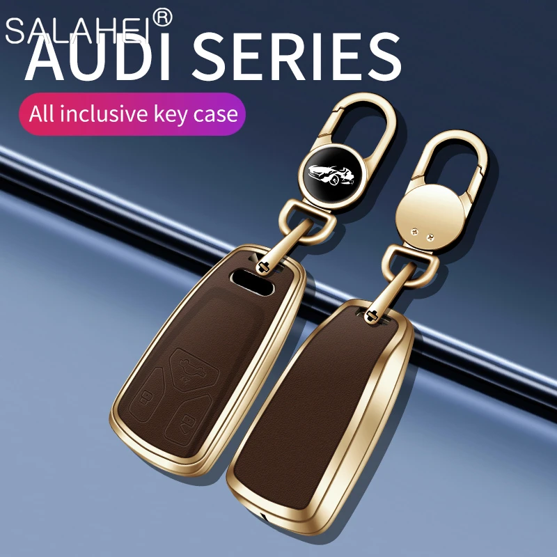 

Metal Leather Car Remote Key Case Cover Shell Fob For Audi A1 A3 A4 A5 A6 A7 A8 B9 Quattro Q3 Q5 Q7 TT TTS 8S 2009-2017 Keychain