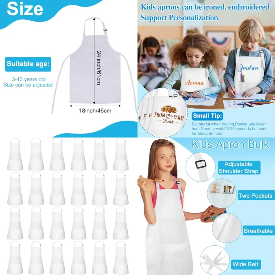 

24 Pack Apron bulk with 2 Pockets Adjustable Chef Art Apron Painting Aprons for Cooking Baking Painting Crafting Grilling Activ