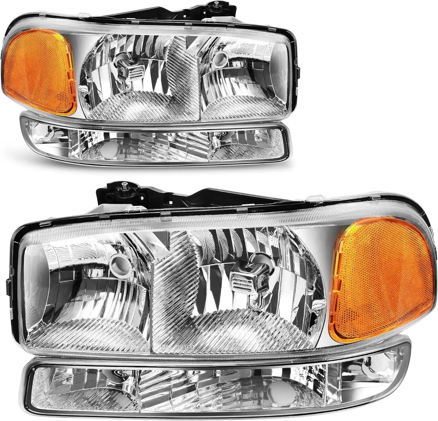 Headlight Assembly Compatible with 99-06 GMC Sierra 1500 2500 3500/00-06 GMC Yukon Headlight Assembly + Park/Signal Headlamp Chr