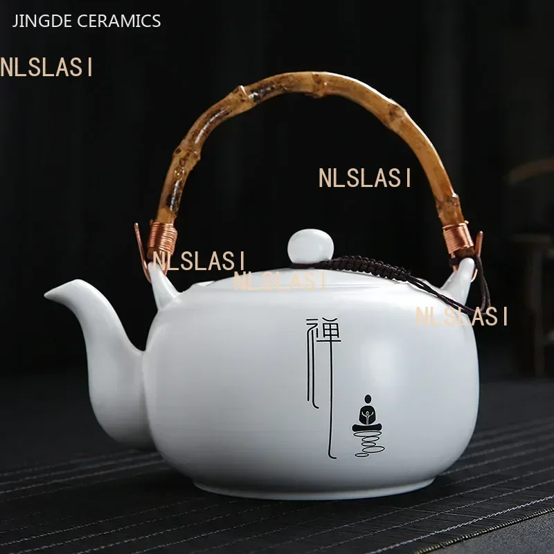 680ml Large Capacity Ceramic Teapot Zen Beam Pot Home Beauty Tea Set White Porcelain Tea Infuser Traditional Tea Accessories - view 2