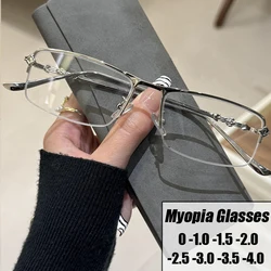 Fashion Trend Minus Glasses for Women Men Vintage Half Frame Computer Myopia Eyewear Anti Blue Light Finished Near Sight Glasses