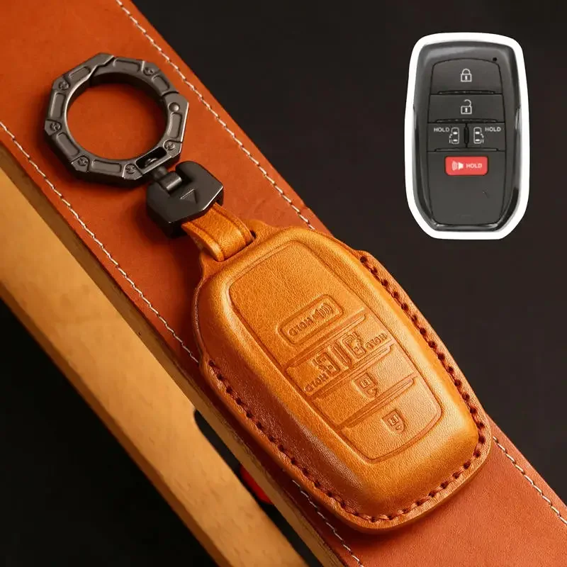 

1pc 5 6 Buttons Handmade Leather Car Key Fob Case Cover For Toyota SIENNA 2021 2022 KEYCHAIN Car Accessories