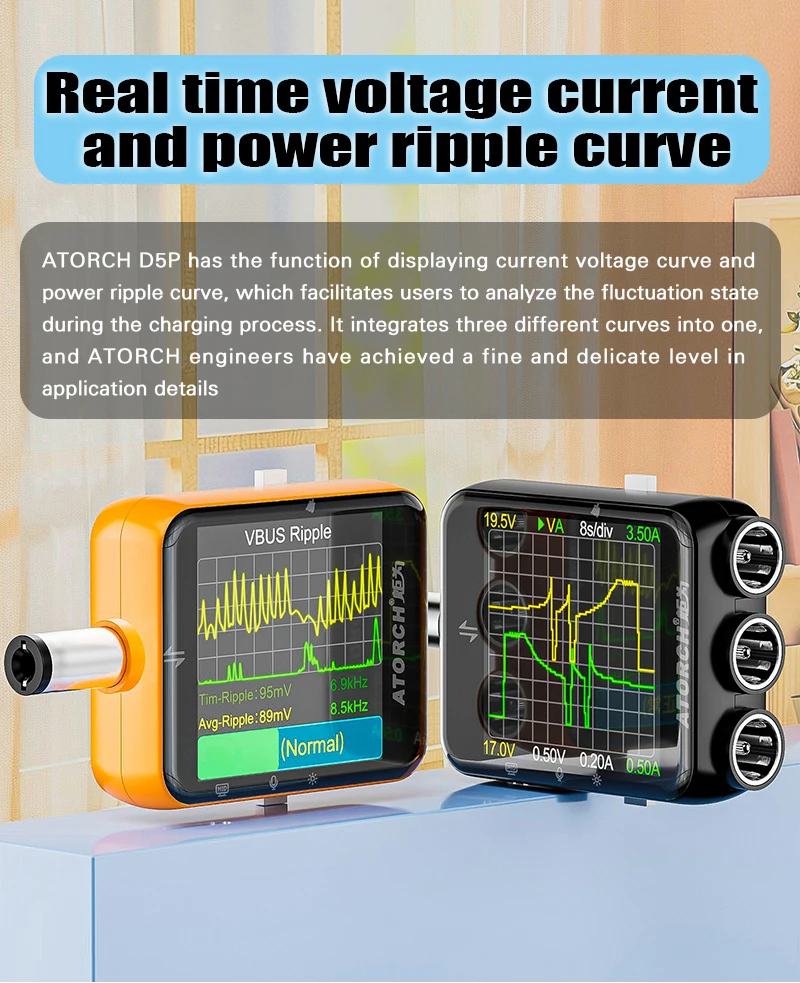 ATORCH D5P Touchscreen DC5.5 Tester DC 4.5-80V 12A Digital Voltmeter Amperemeter Wattmeter Batteriekapazität Leistungsanalysator Monitor – Detail 12