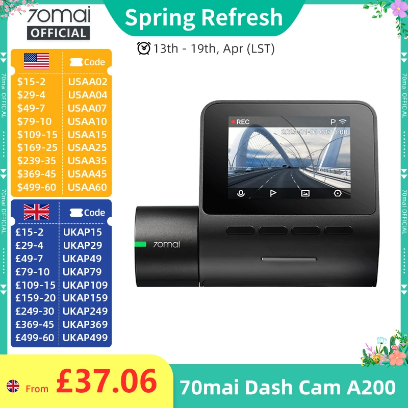 70Mai Dash Cam A200…
