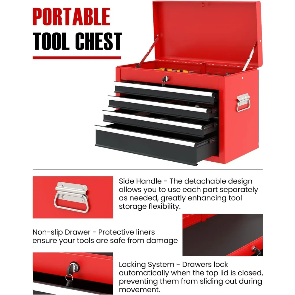 "Dual-Function Rolling Tool Chest with Removable Top and Adjustable Shelf, Lockable and Wheeled Storage Cabinet"