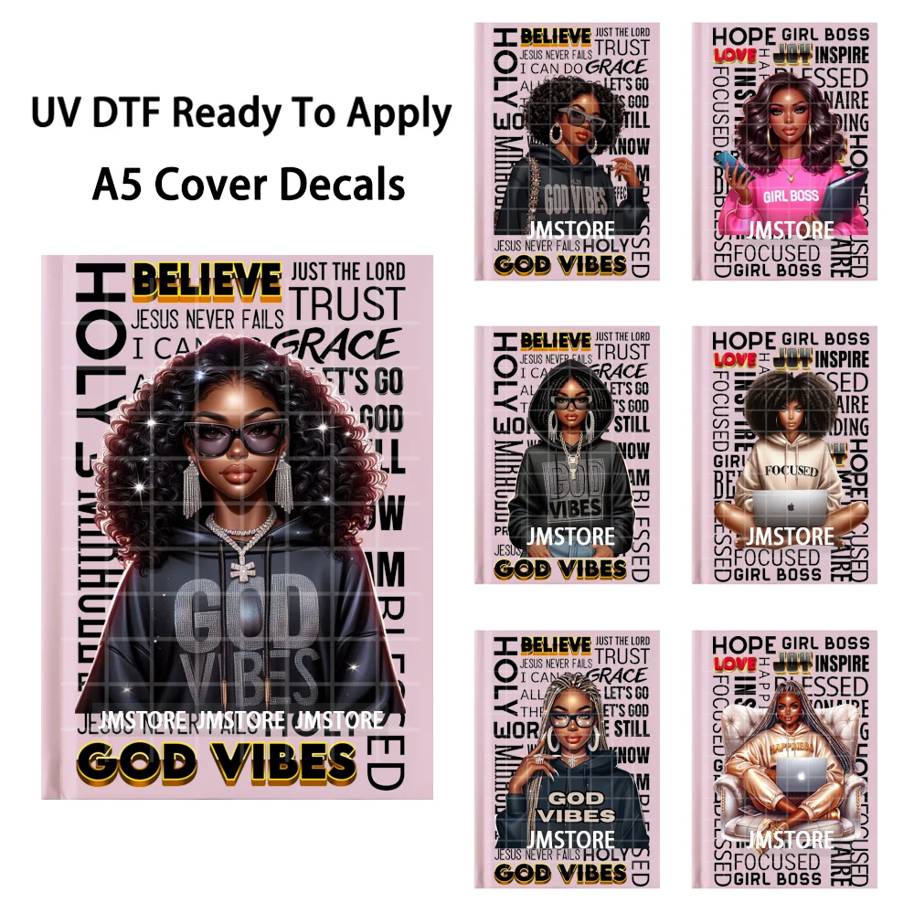 Motivational Planner Girl Black Magic UV DTF Notebook Cover Decals Ready To Apply Durable Transfer Stickers For A5 Journal Cover