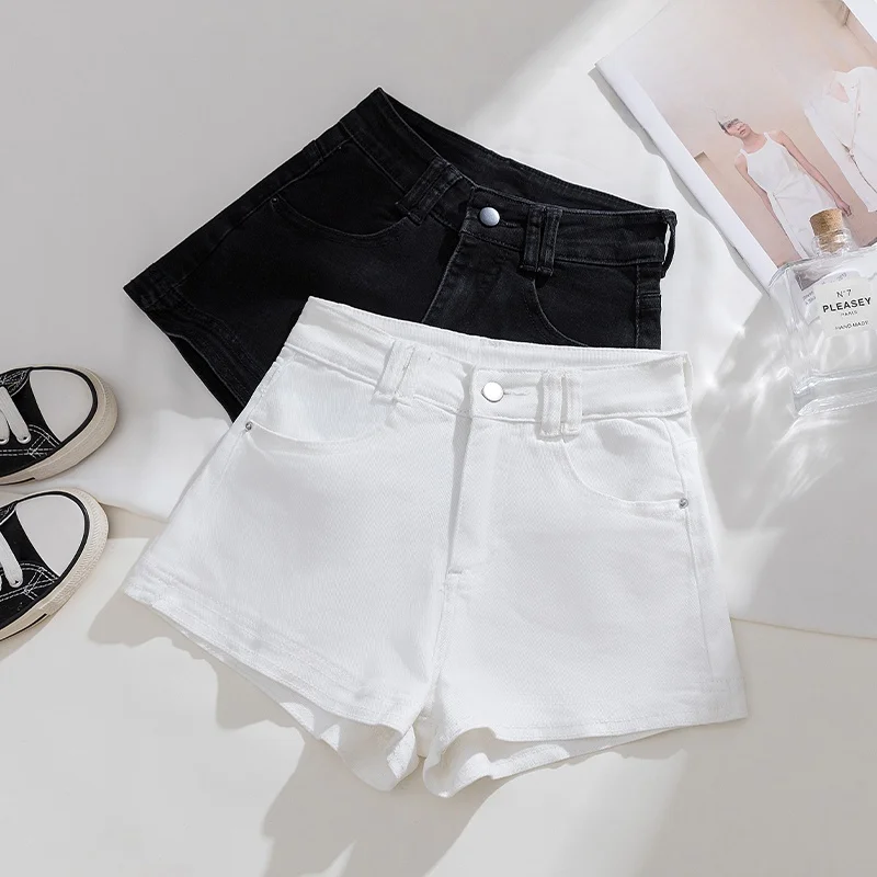 High Waist A-Line Denim Shorts Women's Style Summer Student Hot Pants Black Slimming Elastic Korean Version 2026