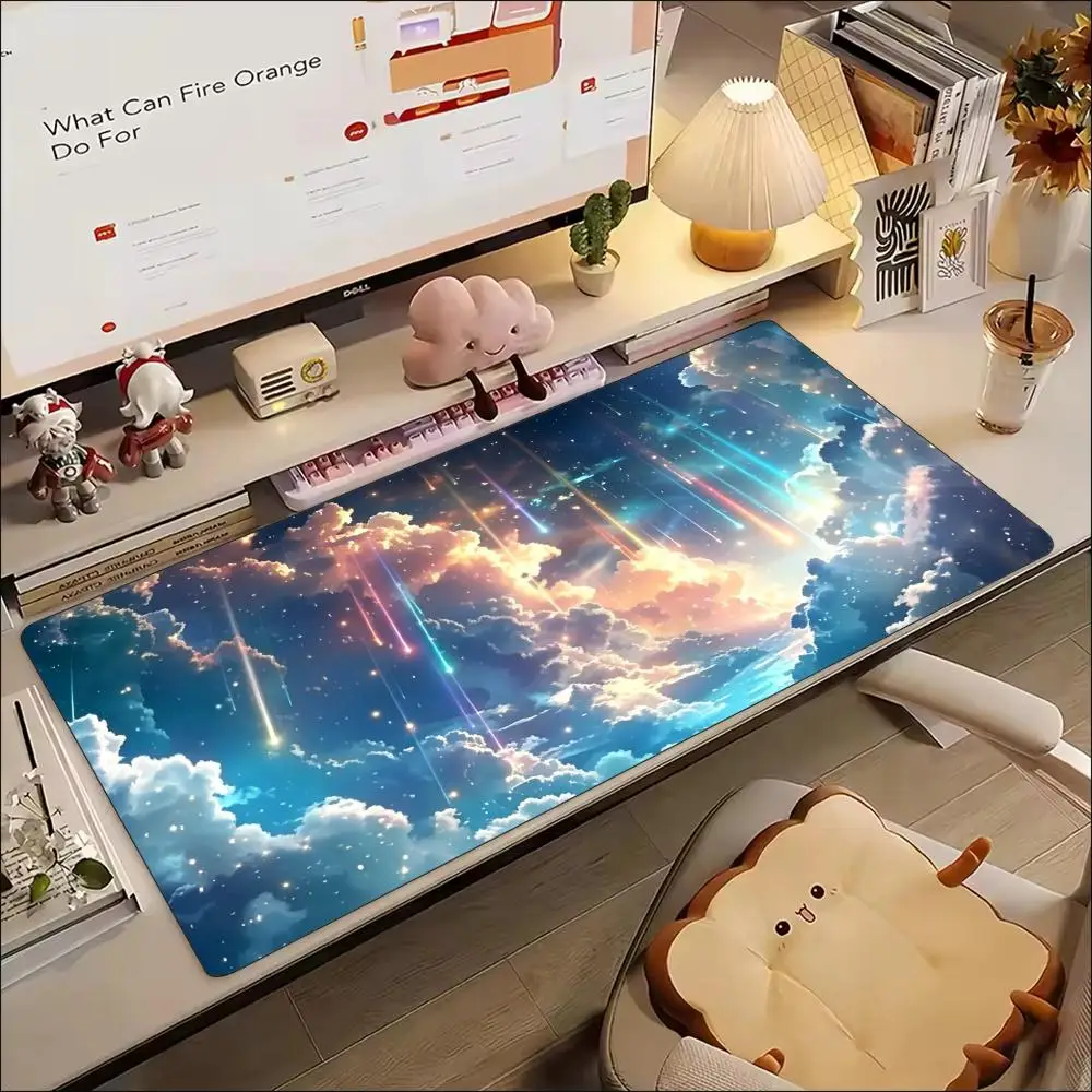 Dreamy Starry Sky Meteor Cloud Large Gaming Mouse Pad Non Slip Rubber Desk Mat For Laptop Keyboard Home Office Desktop Surface